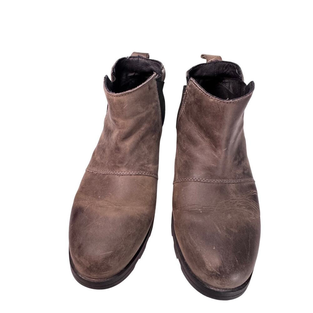 Sorel Emelie Waterproof Chelsea Boots Grey Leather Ankle Booties Women’s 9.5